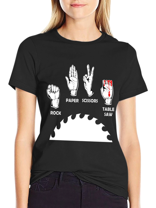 Camiseta Negra Humorística: Piedra Papel Tijeras y Sierra