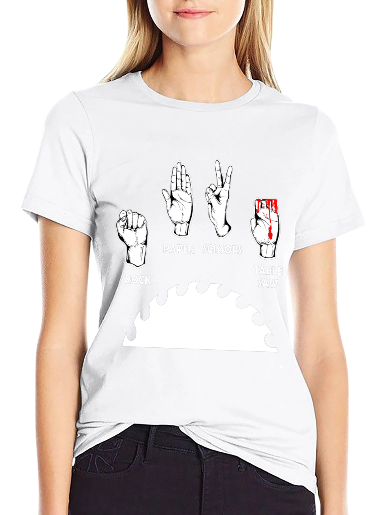 Camiseta Negra Humorística: Piedra Papel Tijeras y Sierra