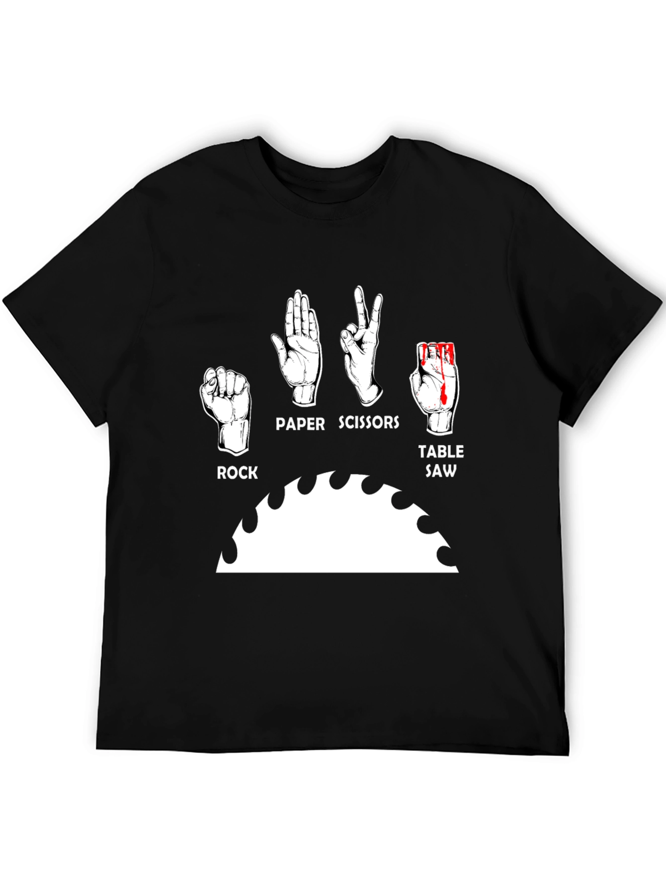 Camiseta Negra Humorística: Piedra Papel Tijeras y Sierra