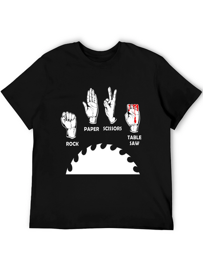 Camiseta Negra Humorística: Piedra Papel Tijeras y Sierra