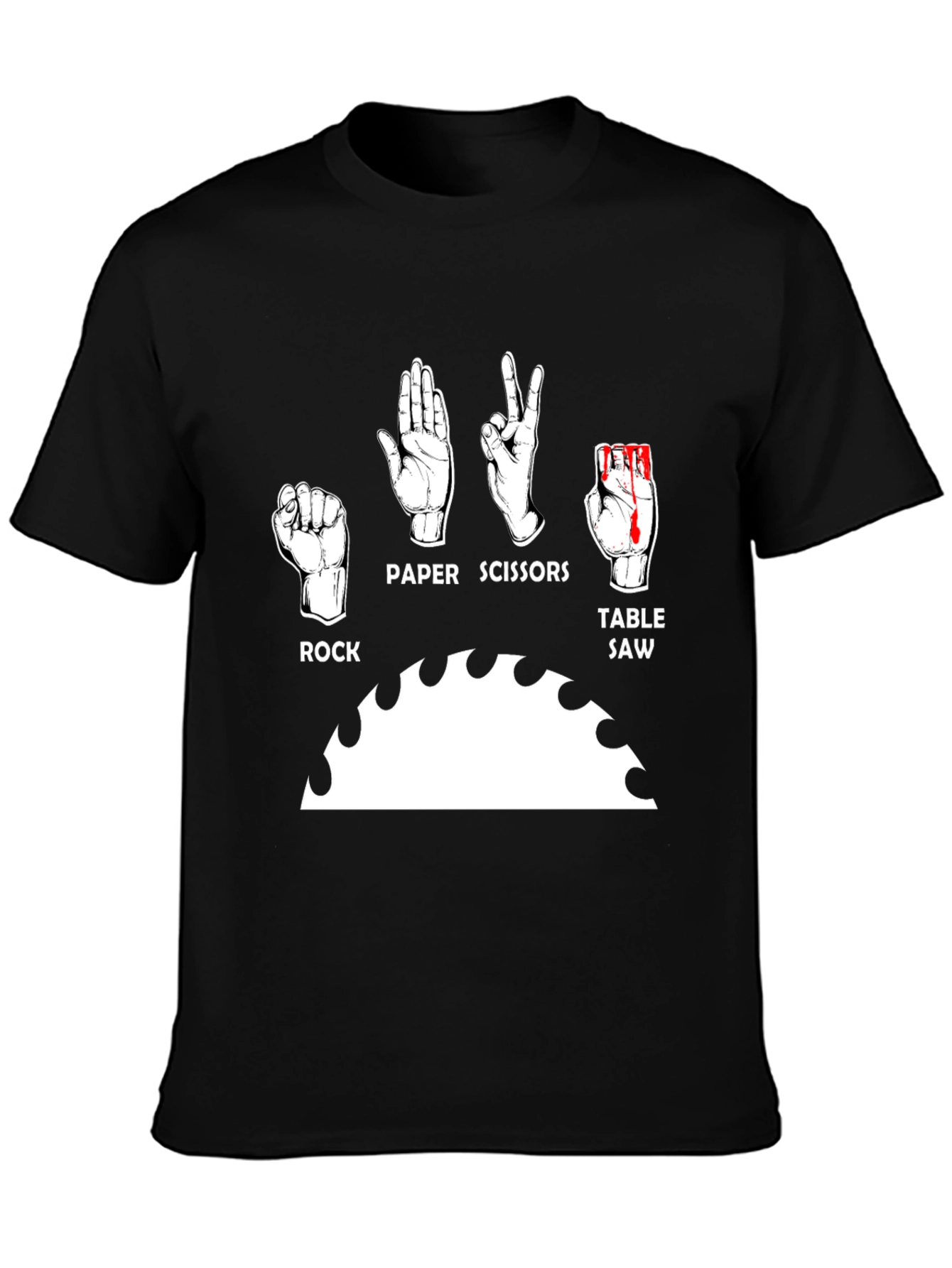 Camiseta Negra Humorística: Piedra Papel Tijeras y Sierra
