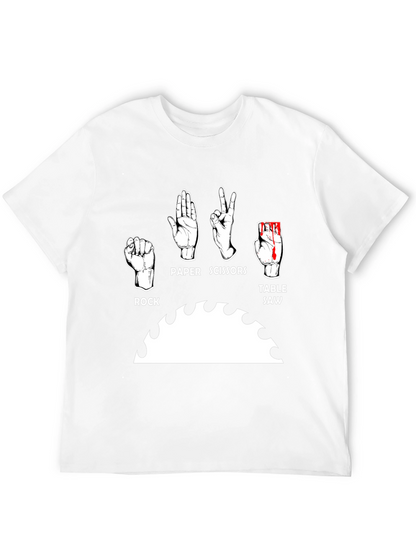 Camiseta Negra Humorística: Piedra Papel Tijeras y Sierra