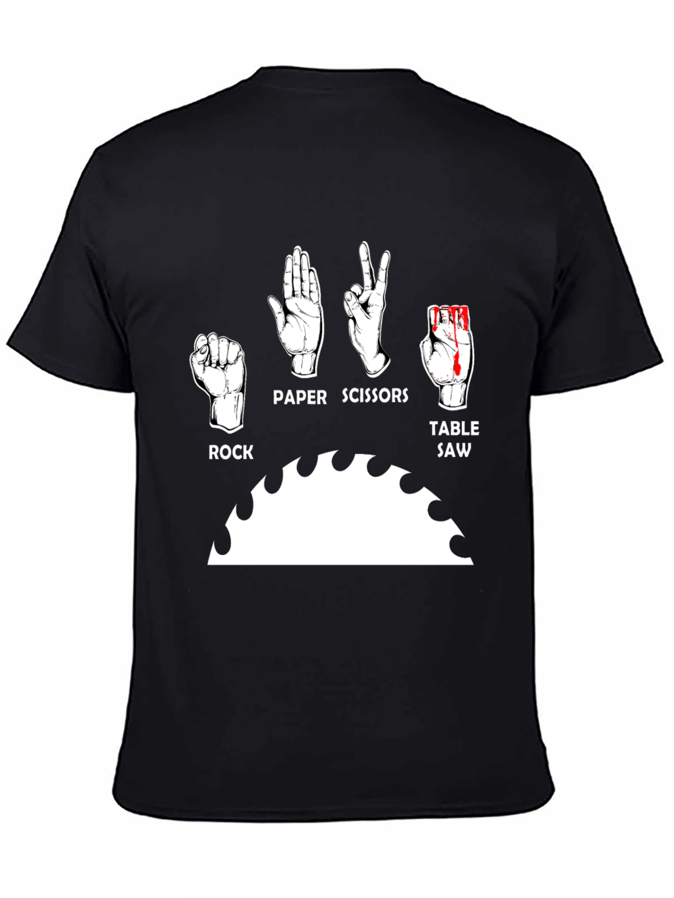 Camiseta Negra Humorística: Piedra Papel Tijeras y Sierra