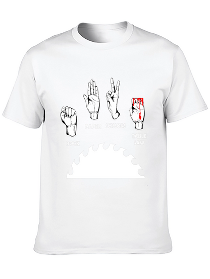 Camiseta Negra Humorística: Piedra Papel Tijeras y Sierra