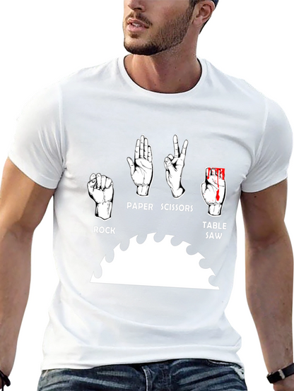 Camiseta Negra Humorística: Piedra Papel Tijeras y Sierra
