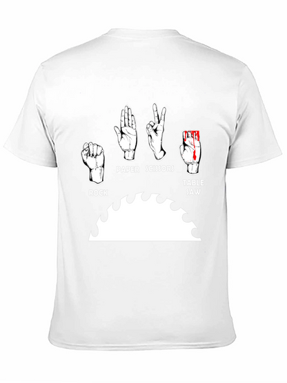 Camiseta Negra Humorística: Piedra Papel Tijeras y Sierra