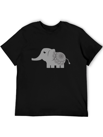 Camiseta Negra con Estampado de Elefante Mandala