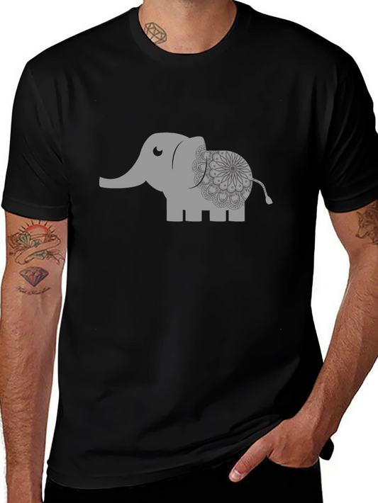Camiseta Negra con Estampado de Elefante Mandala
