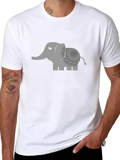 Camiseta Negra con Estampado de Elefante Mandala