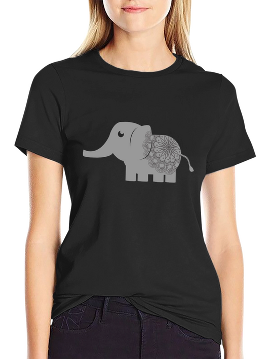 Camiseta Negra con Estampado de Elefante Mandala