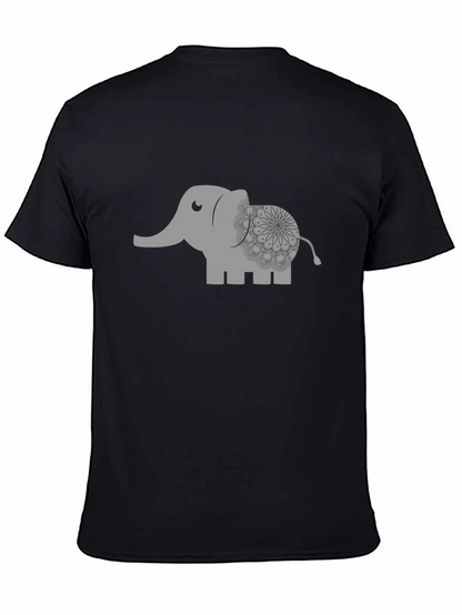 Camiseta Negra con Estampado de Elefante Mandala