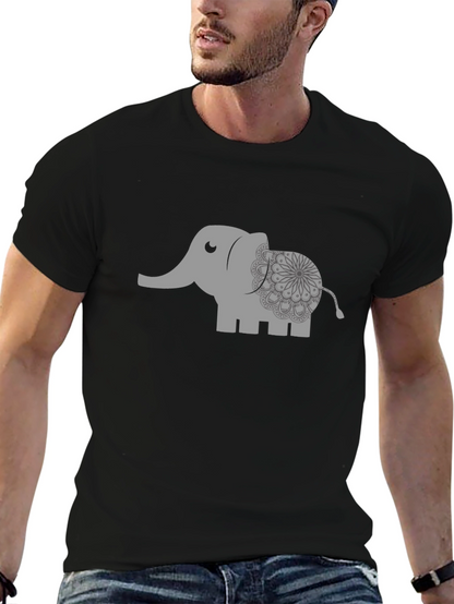 Camiseta Negra con Estampado de Elefante Mandala
