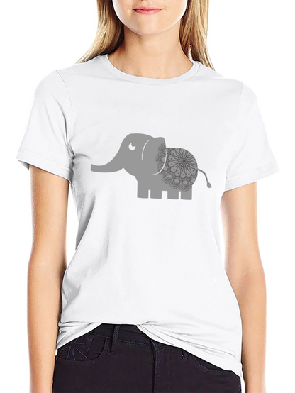 Camiseta Negra con Estampado de Elefante Mandala