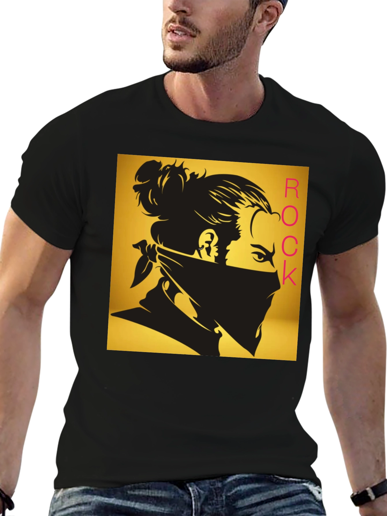 Camiseta Negra Estampada Rock - Diseño Moderno