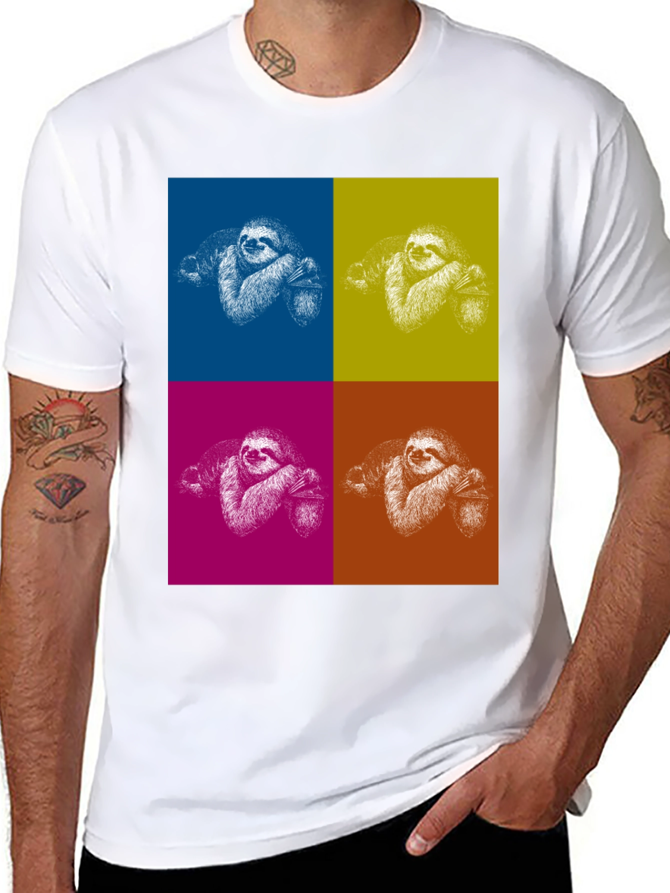 Camiseta Negra con Diseño de Perezosos Pop Art