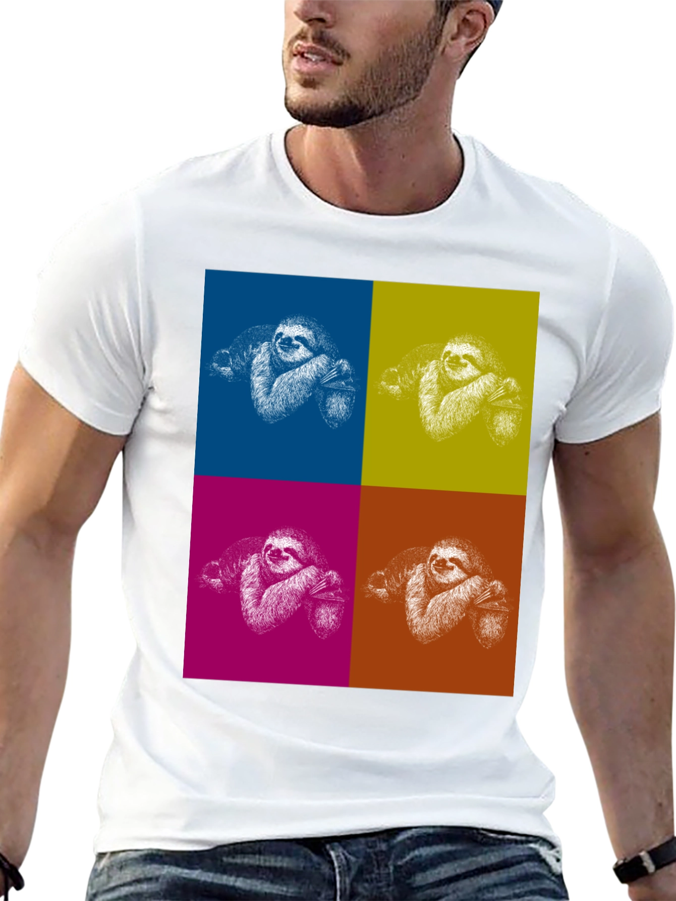 Camiseta Negra con Diseño de Perezosos Pop Art