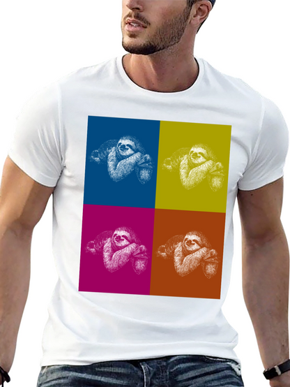 Camiseta Negra con Diseño de Perezosos Pop Art