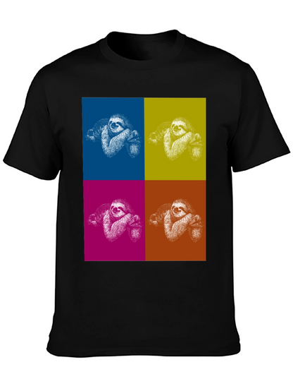 Camiseta Negra con Diseño de Perezosos Pop Art