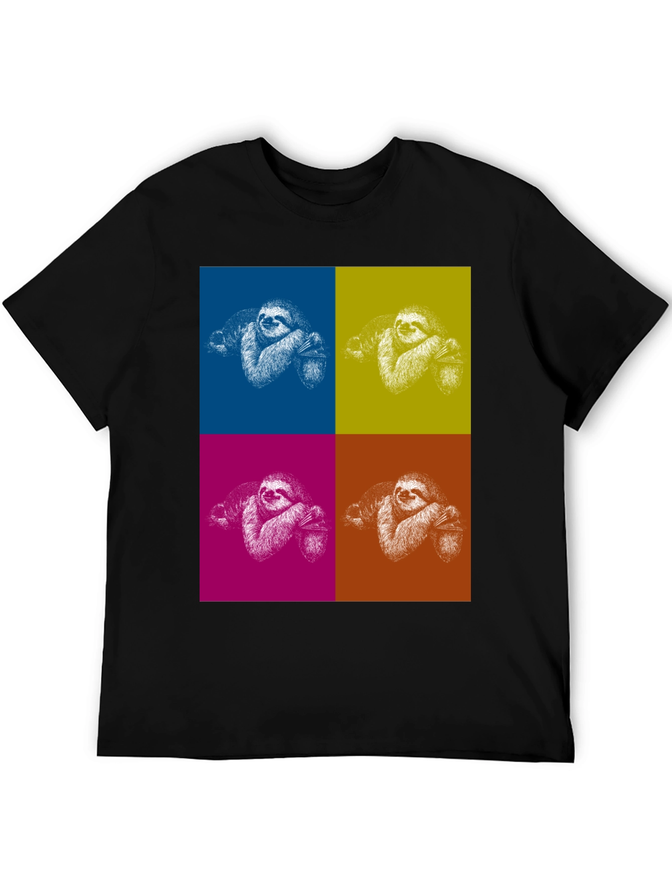 Camiseta Negra con Diseño de Perezosos Pop Art
