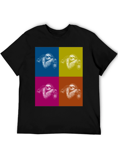 Camiseta Negra con Diseño de Perezosos Pop Art