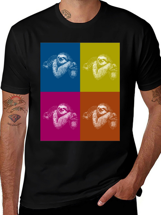 Camiseta Negra con Diseño de Perezosos Pop Art