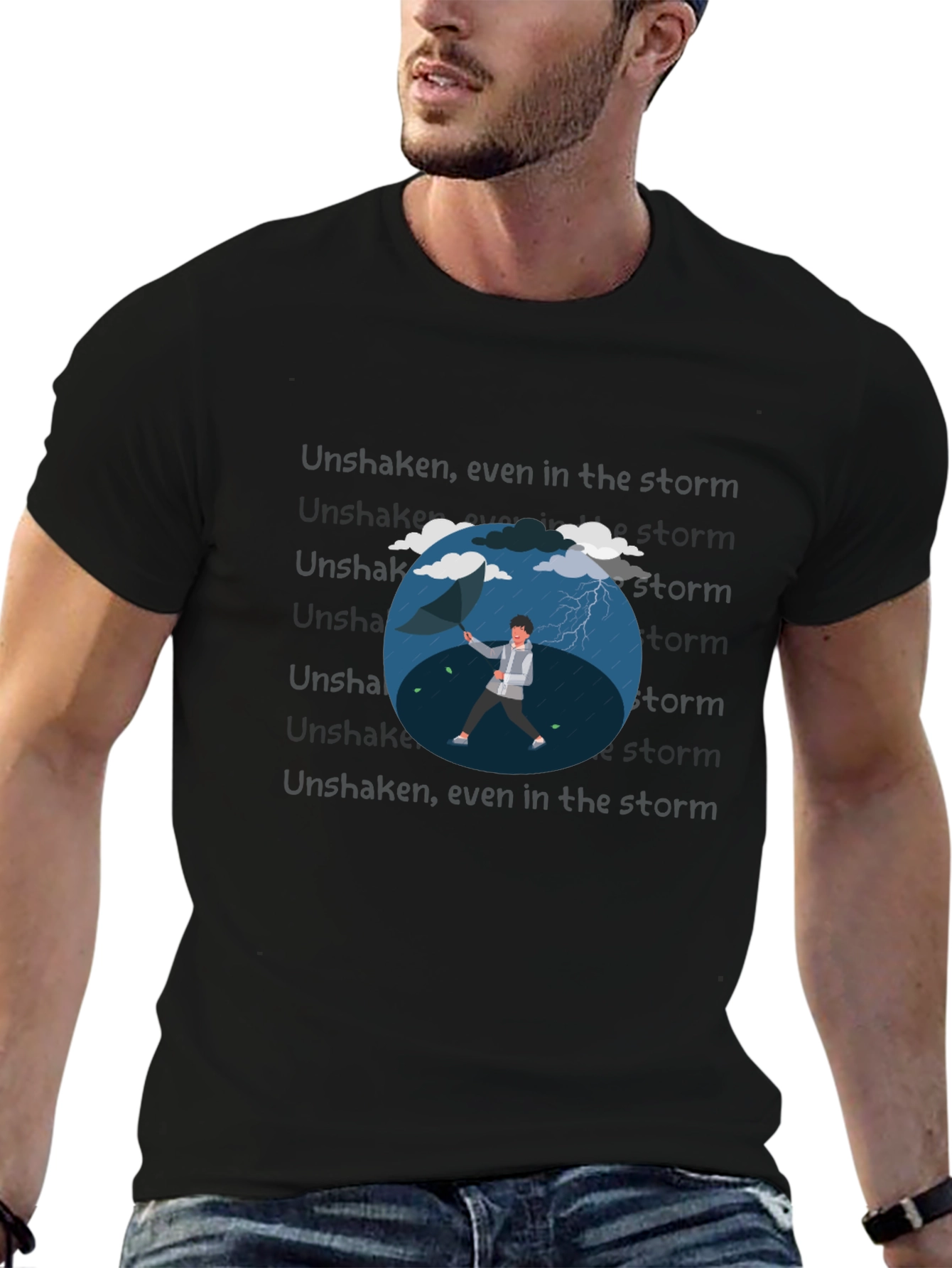 Camiseta Negra con Diseño de Lluvia