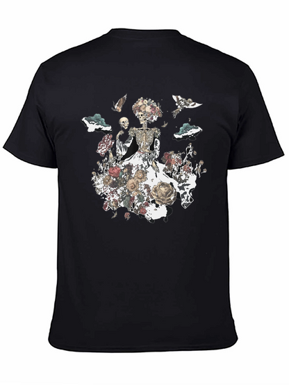 Camiseta Negra con Diseño Floral de Calavera