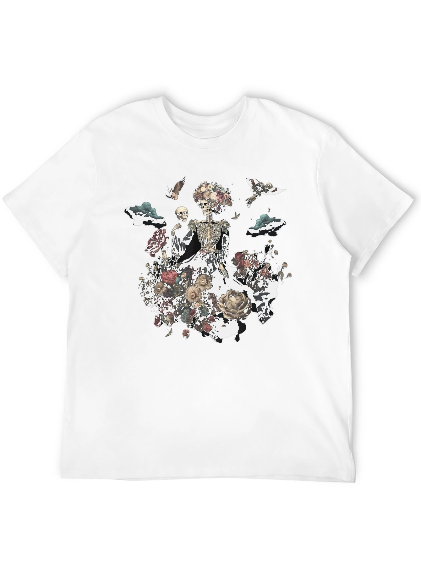 Camiseta Negra con Diseño Floral de Calavera