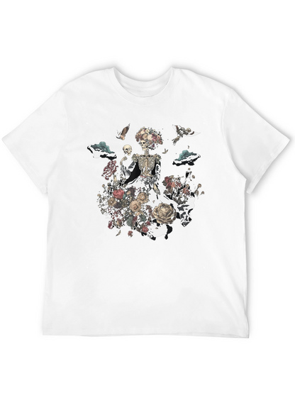 Camiseta Negra con Diseño Floral de Calavera