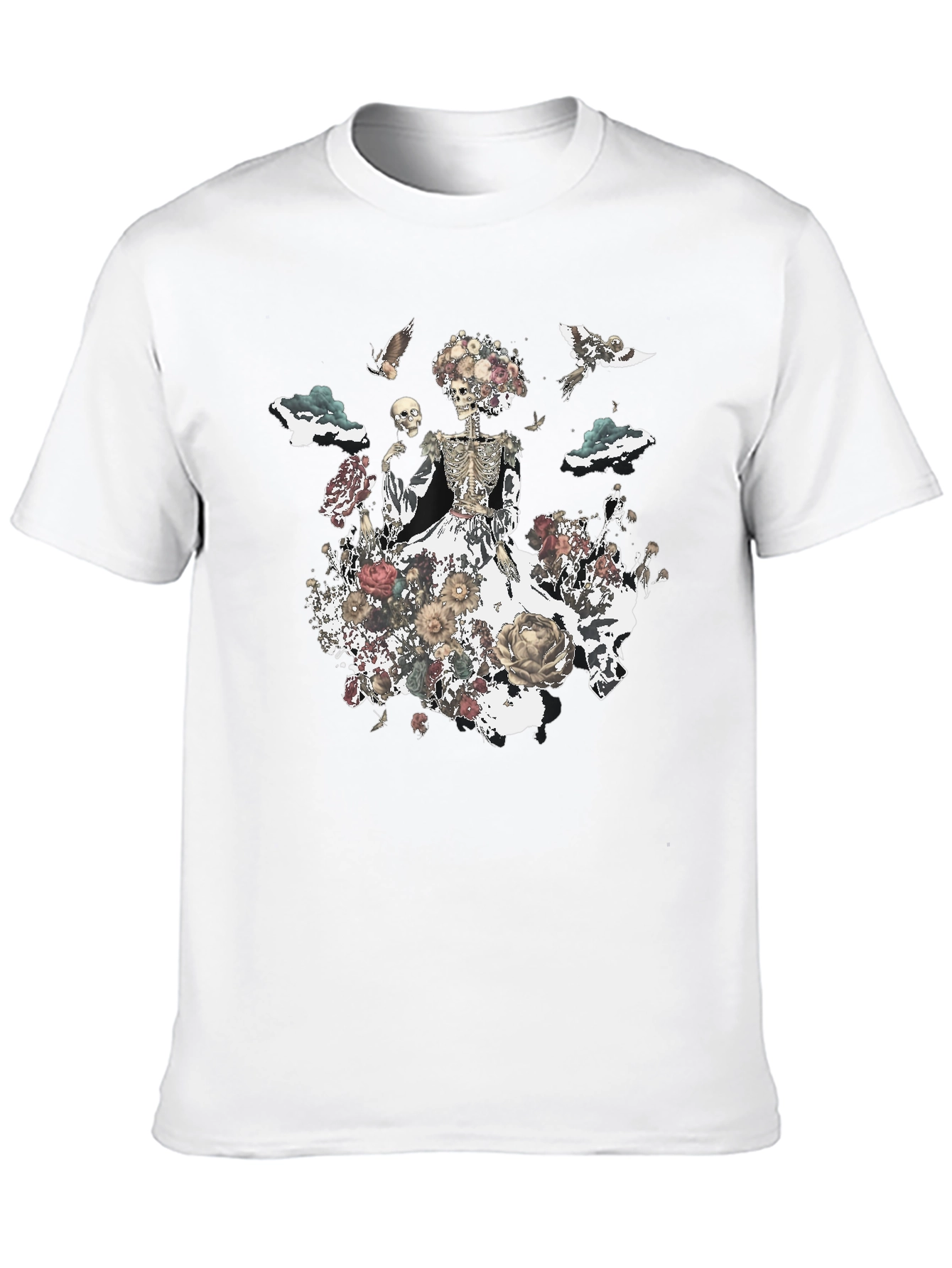 Camiseta Negra con Diseño Floral de Calavera