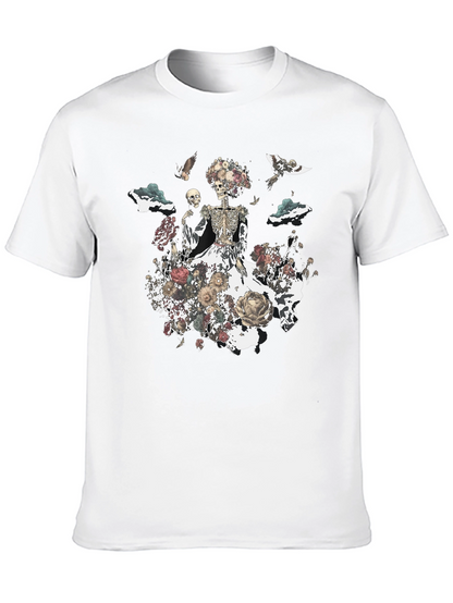 Camiseta Negra con Diseño Floral de Calavera