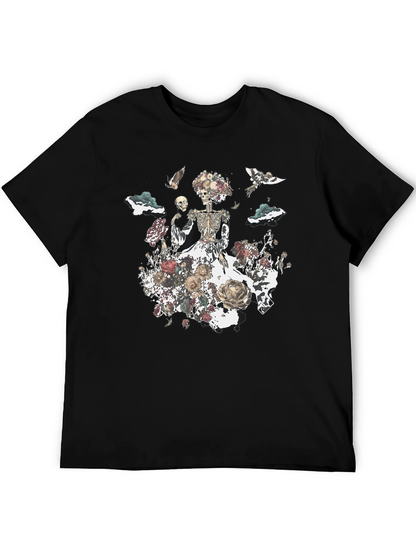 Camiseta Negra con Diseño Floral de Calavera