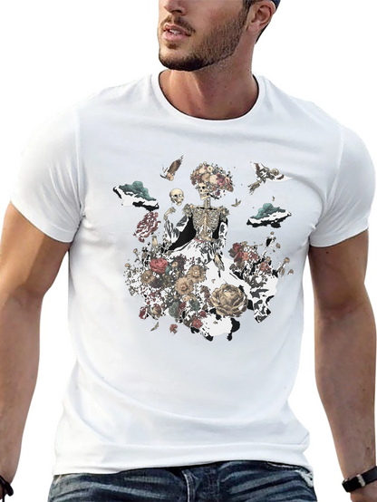 Camiseta Negra con Diseño Floral de Calavera
