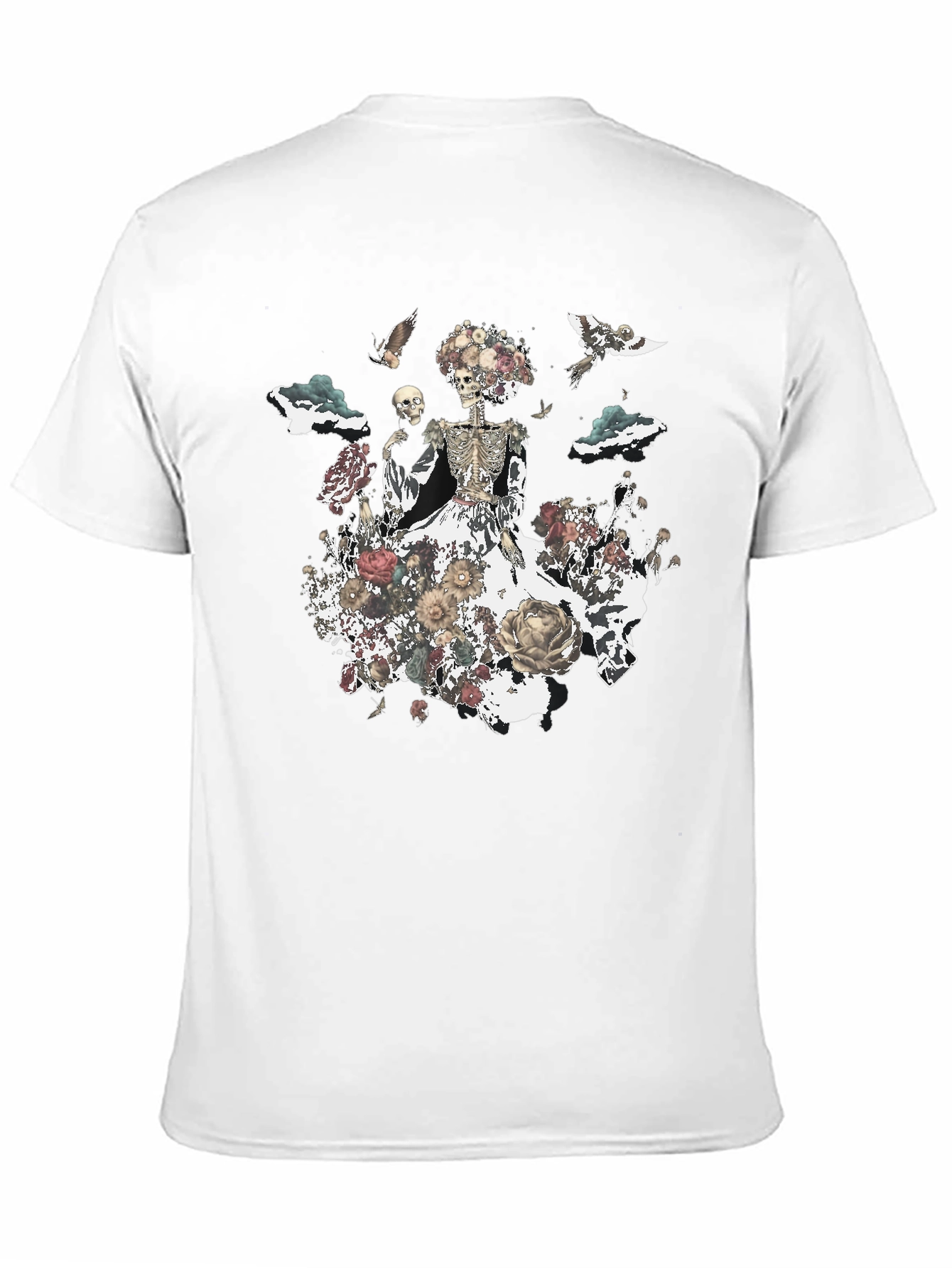 Camiseta Negra con Diseño Floral de Calavera
