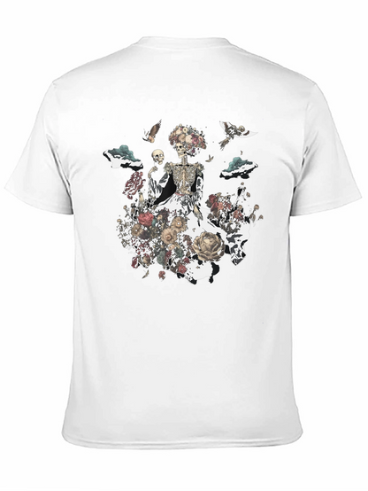 Camiseta Negra con Diseño Floral de Calavera