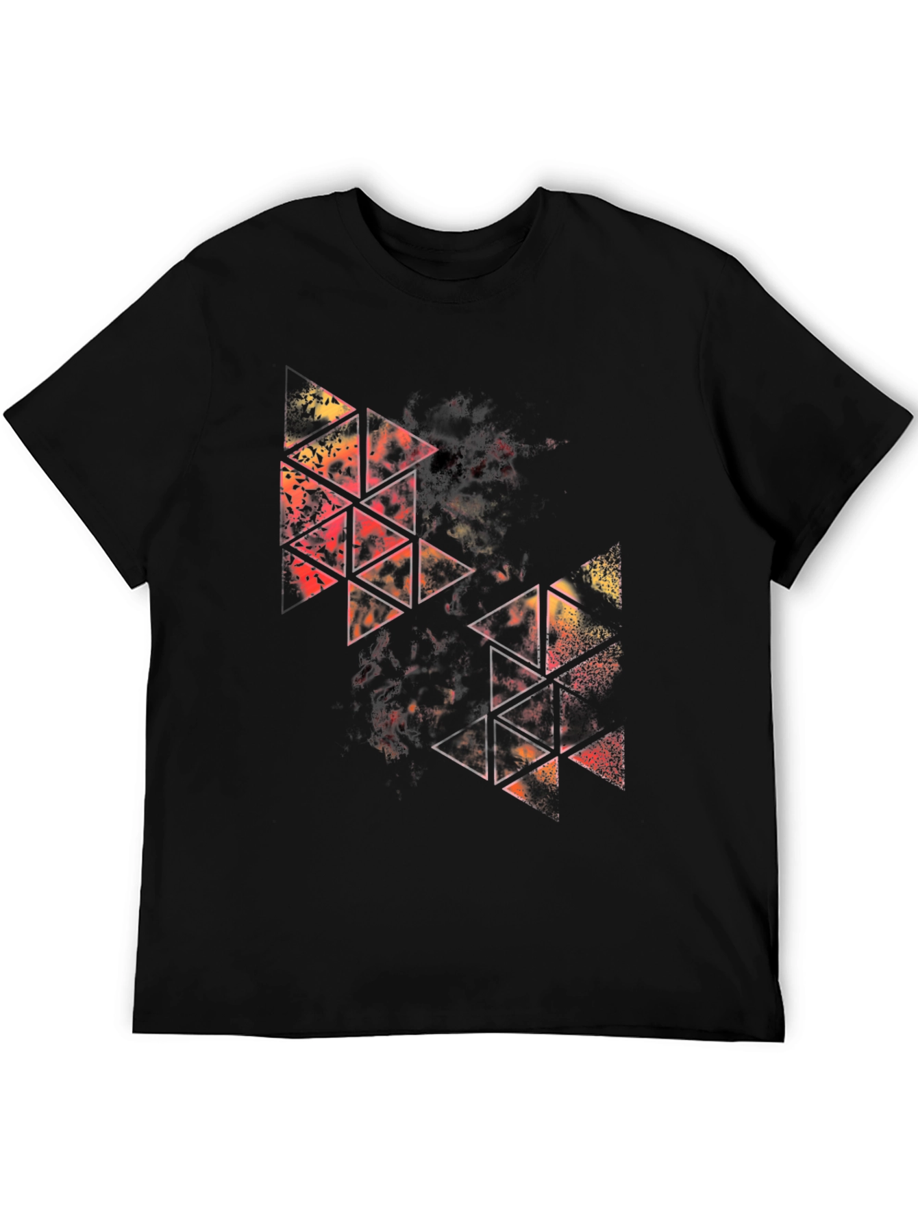 Camiseta Negra con Diseño Abstracto de Triángulos