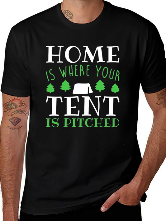 Camiseta Negra con Diseño de Camping Home is Where Your Tent