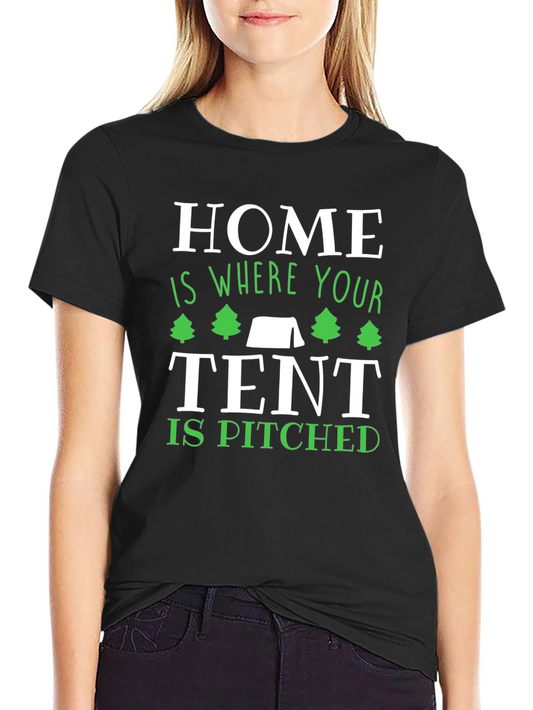 Camiseta Negra con Diseño de Camping Home is Where Your Tent